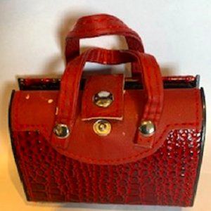 NEW Pursfection Red Mini-Purse Style Manicure Kits with Mirror Faux Cro…